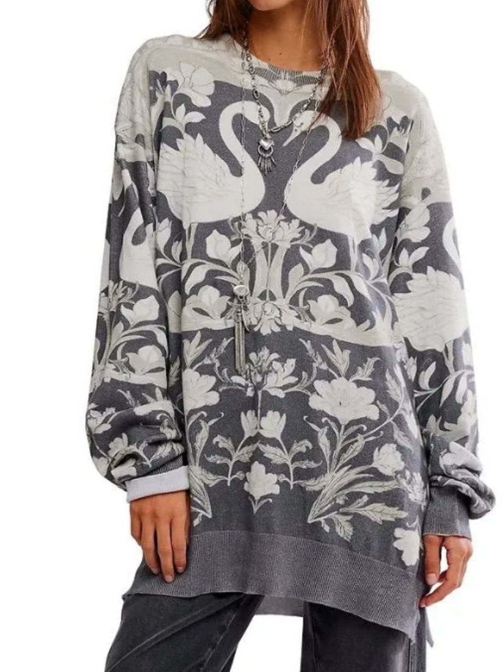 Free People RETAIL $198 WTF Nouvelle Printed Crew Neck Long Sleeve Sweater L - Picture 4 of 4